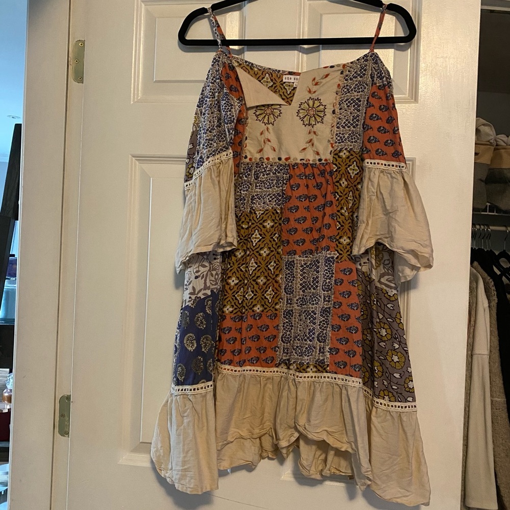 Off shoulder patchwork boho sundress